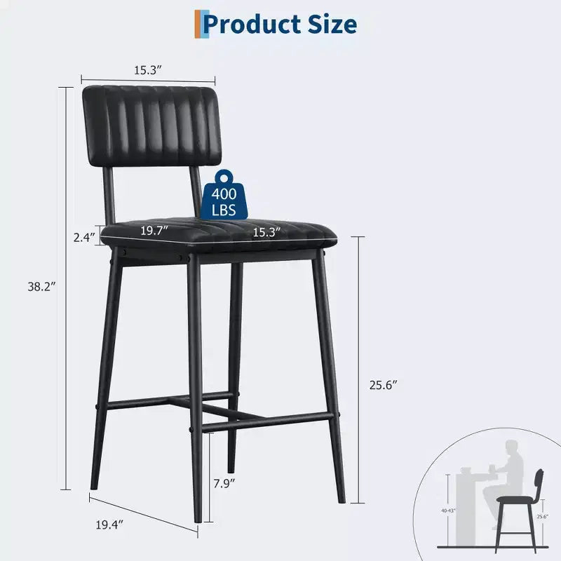 Bar Stools Set of 2, PU Leather Counter Height Bar Stools with Thick Cushion and Thickened Metal Legs, for Island, Counter Bar, Kitchen