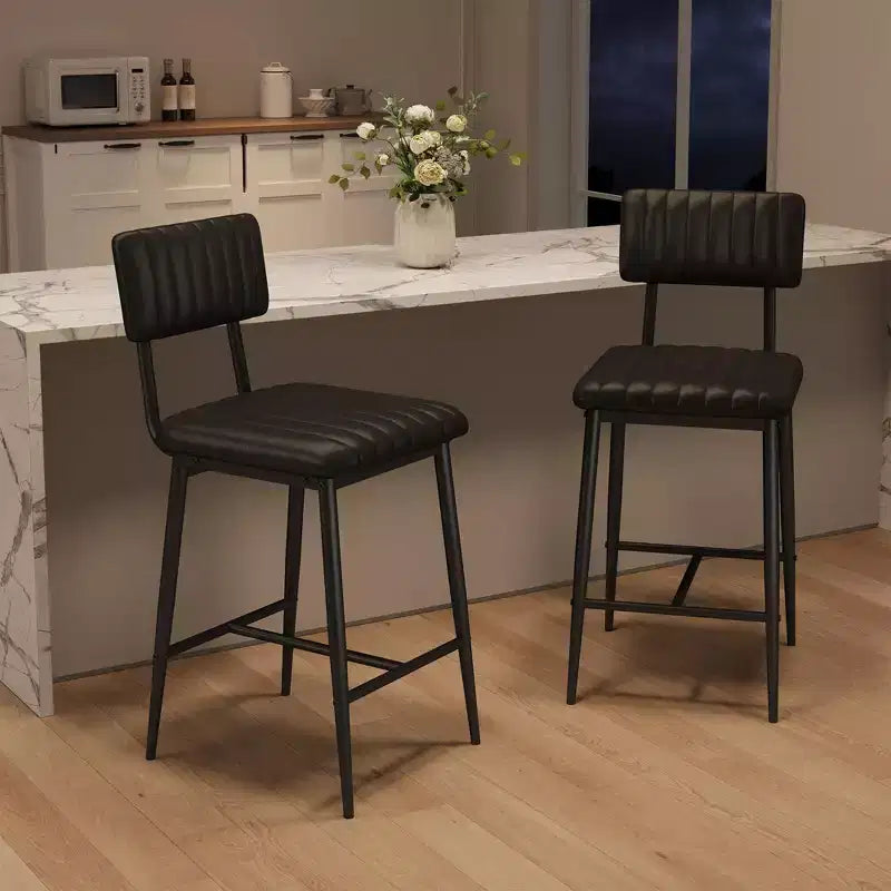 Bar Stools Set of 2, PU Leather Counter Height Bar Stools with Thick Cushion and Thickened Metal Legs, for Island, Counter Bar, Kitchen