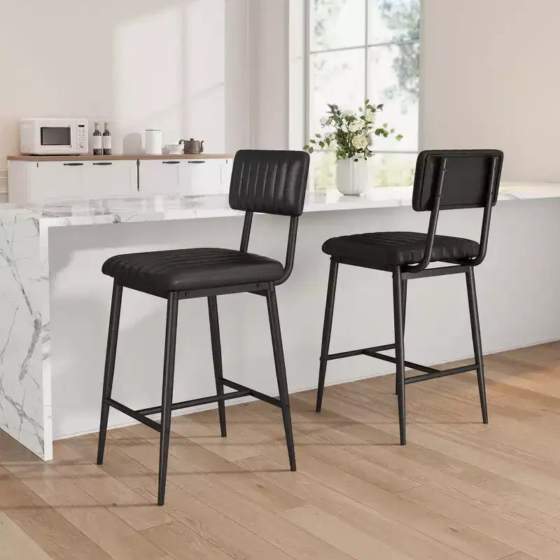 Bar Stools Set of 2, PU Leather Counter Height Bar Stools with Thick Cushion and Thickened Metal Legs, for Island, Counter Bar, Kitchen