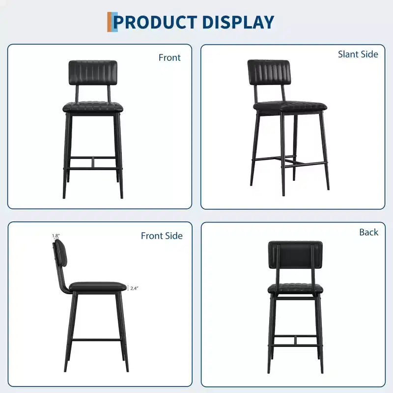 Bar Stools Set of 2, PU Leather Counter Height Bar Stools with Thick Cushion and Thickened Metal Legs, for Island, Counter Bar, Kitchen
