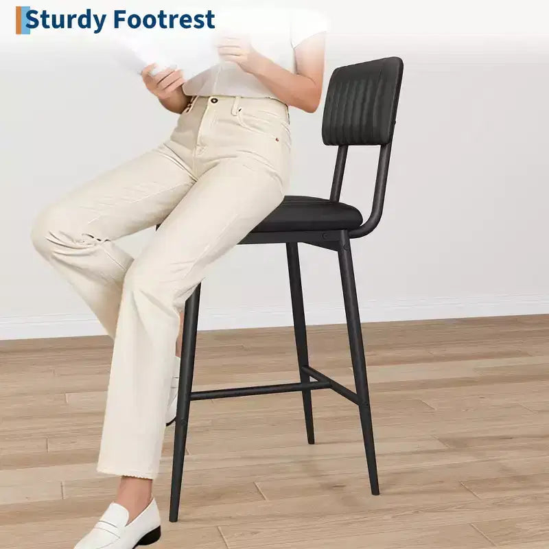 Bar Stools Set of 2, PU Leather Counter Height Bar Stools with Thick Cushion and Thickened Metal Legs, for Island, Counter Bar, Kitchen