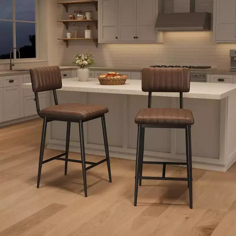 Bar Stools Set of 2, PU Leather Counter Height Bar Stools with Thick Cushion and Thickened Metal Legs, for Island, Counter Bar, Kitchen