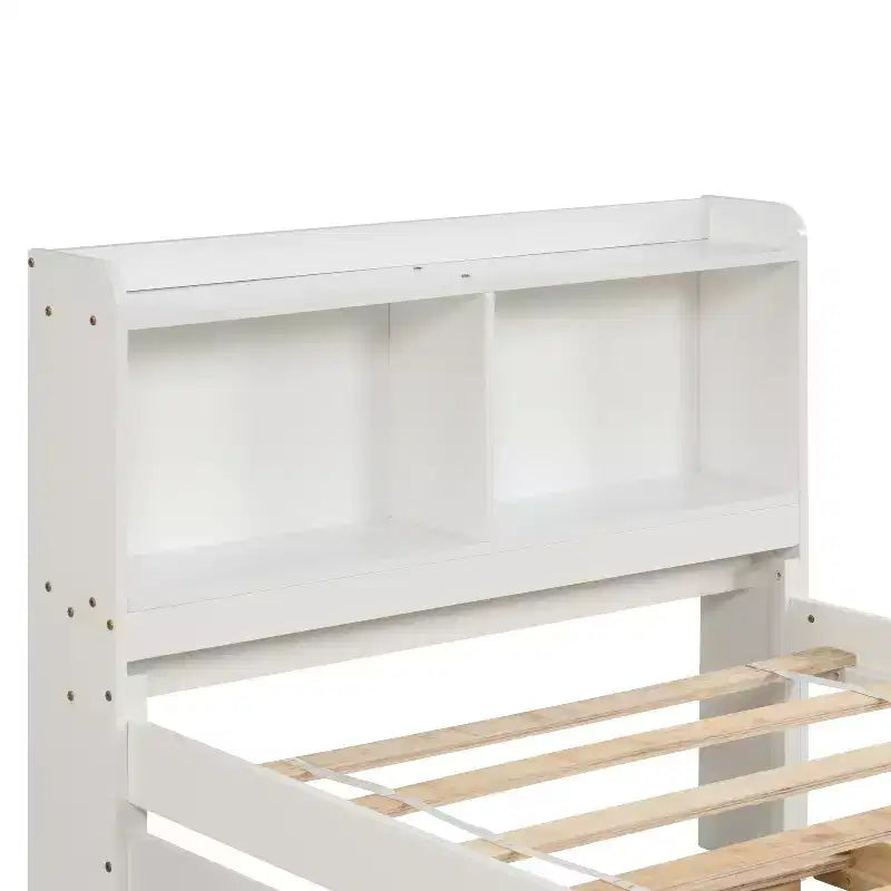 Luxystar Twin Wood Bed with Trundle and Bookcase Headboard for Small Room and Guest Room