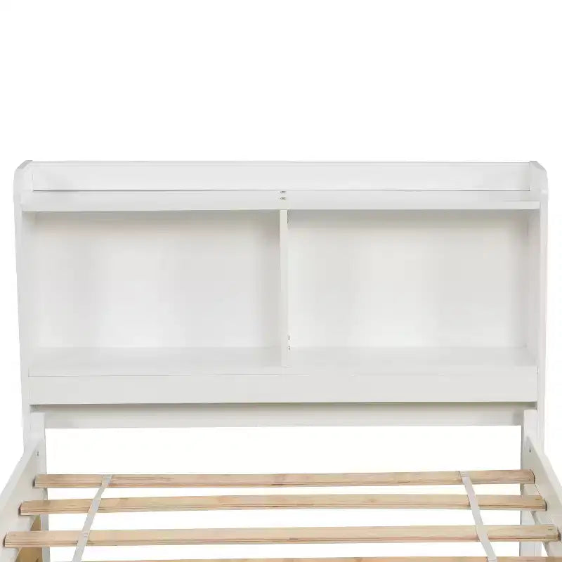 Luxystar Twin Wood Bed with Trundle and Bookcase Headboard for Small Room and Guest Room