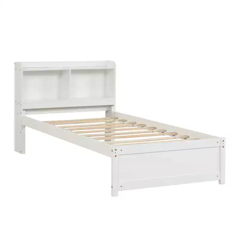 Luxystar Twin Wood Bed with Trundle and Bookcase Headboard for Small Room and Guest Room