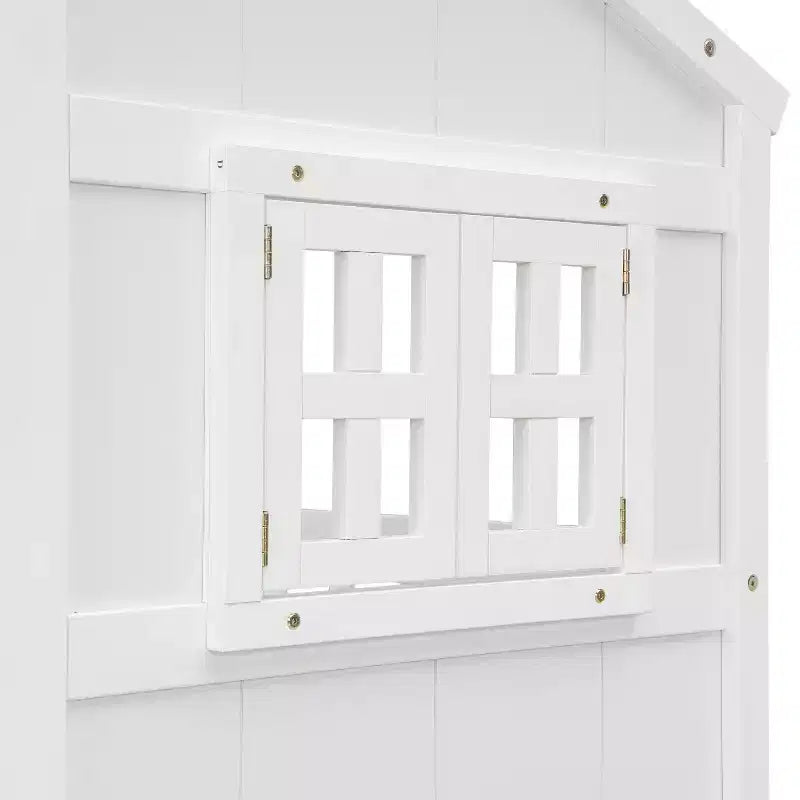Luxystar Full Size House Loft Bed with Roof, 2 Windows, 4 Storage Drawers, Safety Guardrails and Ladder