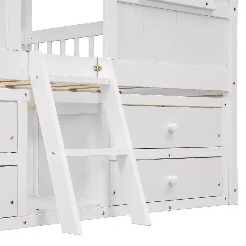 Luxystar Full Size House Loft Bed with Roof, 2 Windows, 4 Storage Drawers, Safety Guardrails and Ladder