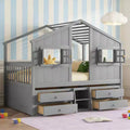 Luxystar Full Size House Loft Bed with Roof, 2 Windows, 4 Storage Drawers, Safety Guardrails and Ladder