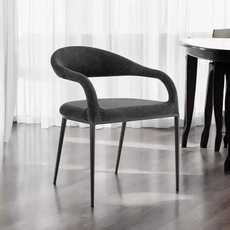 HomeRoots Set of Two Gray And Black Upholstered Polyester Open Back Dining Arm Chairs