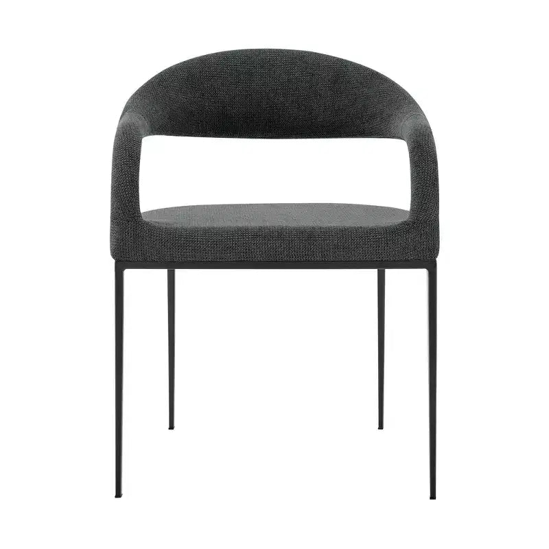 HomeRoots Set of Two Gray And Black Upholstered Polyester Open Back Dining Arm Chairs