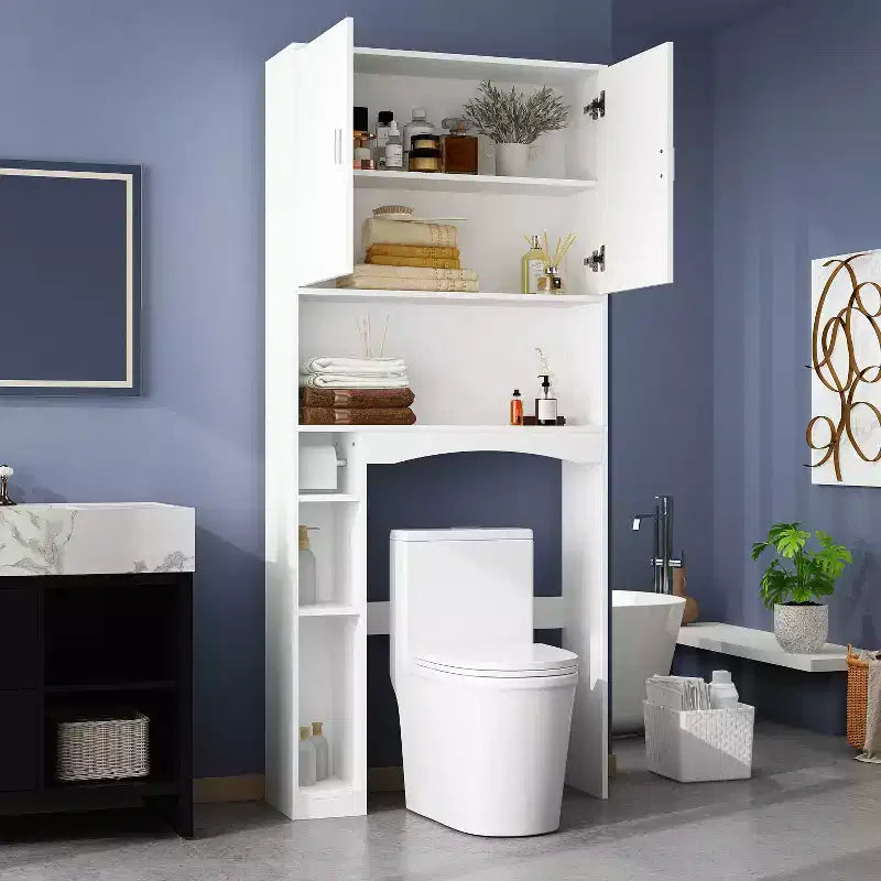 Famapy Water-Resistant Over-Toilet Storage Cabinet with Tissue Holder,Bathroom Organizer with 6 Compartments,Space-Saving Over-Toilet Shlves Etageres