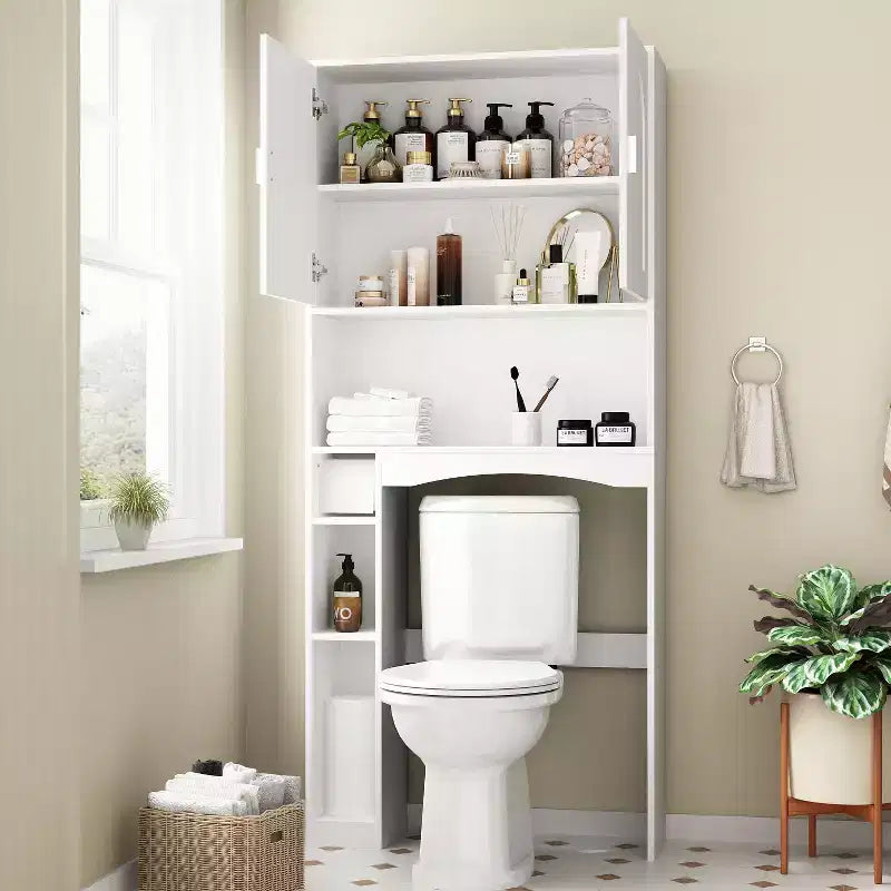 Famapy Water-Resistant Over-Toilet Storage Cabinet with Tissue Holder,Bathroom Organizer with 6 Compartments,Space-Saving Over-Toilet Shlves Etageres