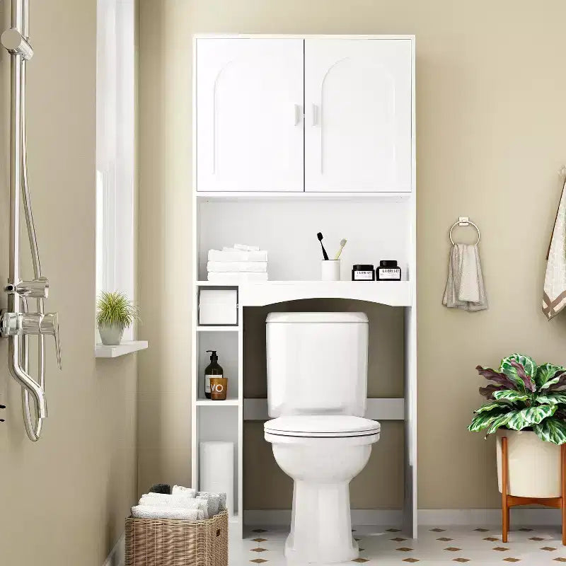 Famapy Water-Resistant Over-Toilet Storage Cabinet with Tissue Holder,Bathroom Organizer with 6 Compartments,Space-Saving Over-Toilet Shlves Etageres