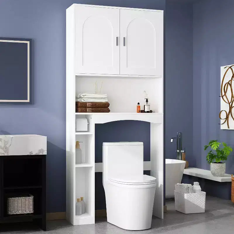 Famapy Water-Resistant Over-Toilet Storage Cabinet with Tissue Holder,Bathroom Organizer with 6 Compartments,Space-Saving Over-Toilet Shlves Etageres