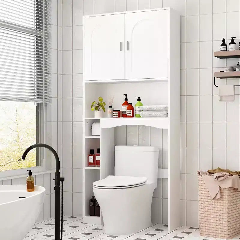 Famapy Water-Resistant Over-Toilet Storage Cabinet with Tissue Holder,Bathroom Organizer with 6 Compartments,Space-Saving Over-Toilet Shlves Etageres