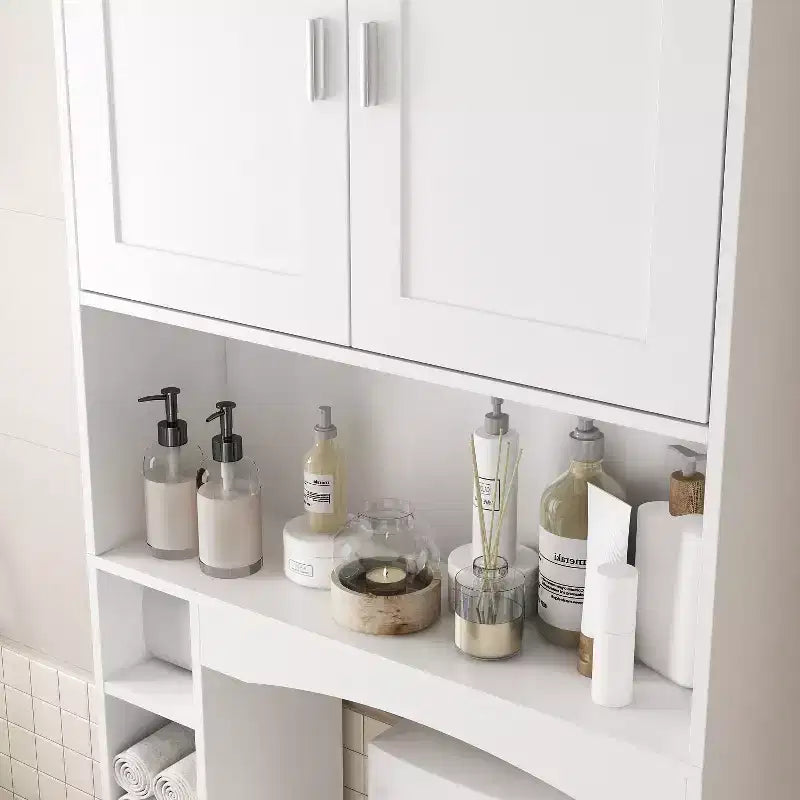 Famapy Water-Resistant Over-Toilet Storage Cabinet with Tissue Holder,Bathroom Organizer with 6 Compartments,Space-Saving Over-Toilet Shlves Etageres