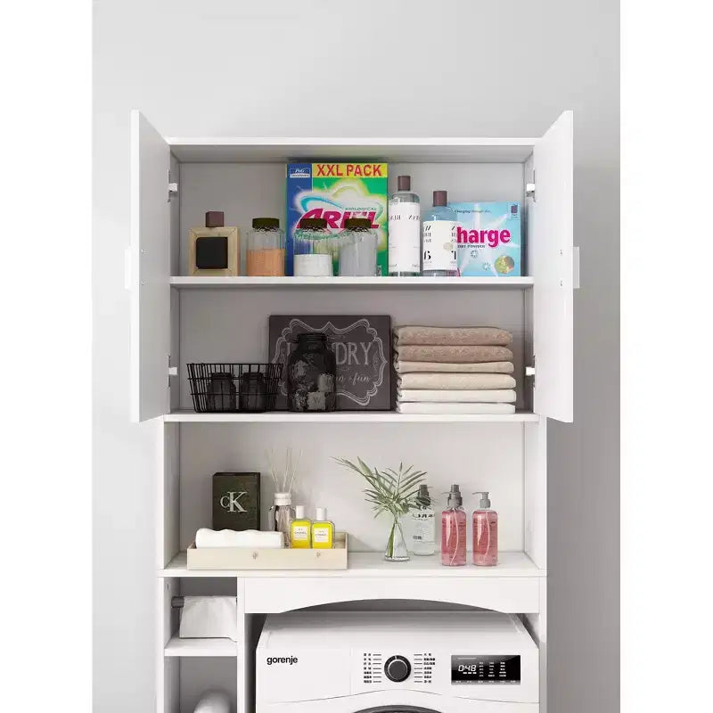 Famapy Water-Resistant Over-Toilet Storage Cabinet with Tissue Holder,Bathroom Organizer with 6 Compartments,Space-Saving Over-Toilet Shlves Etageres