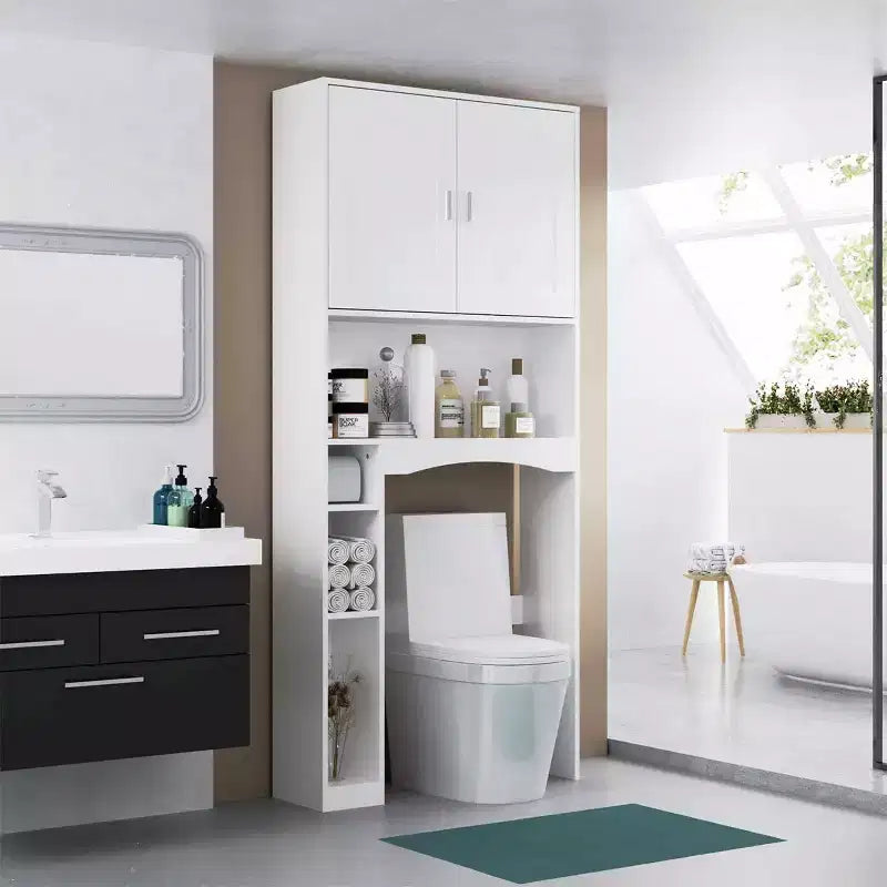 Famapy Water-Resistant Over-Toilet Storage Cabinet with Tissue Holder,Bathroom Organizer with 6 Compartments,Space-Saving Over-Toilet Shlves Etageres