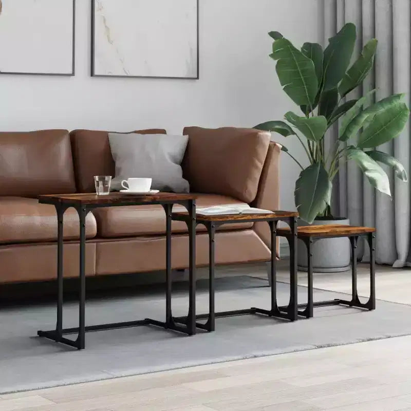 vidaXL Nesting Coffee Table Black Engineered wood, metal Small Stackable