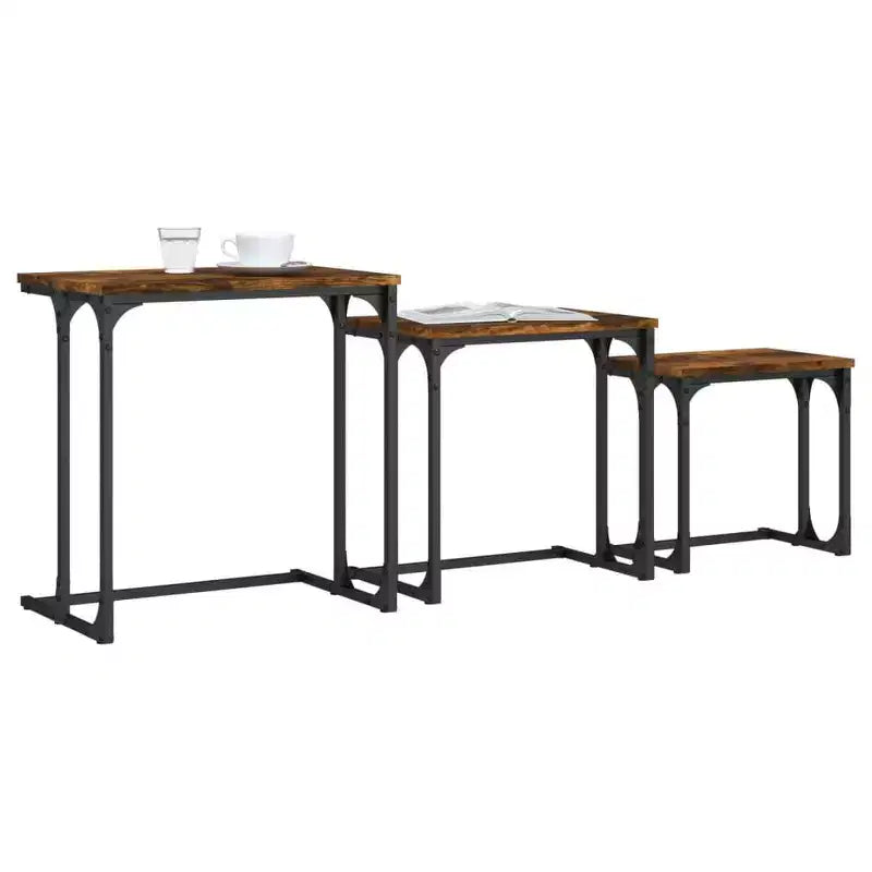 vidaXL Nesting Coffee Table Black Engineered wood, metal Small Stackable