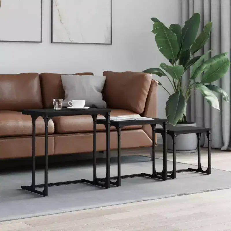 vidaXL Nesting Coffee Table Black Engineered wood, metal Small Stackable