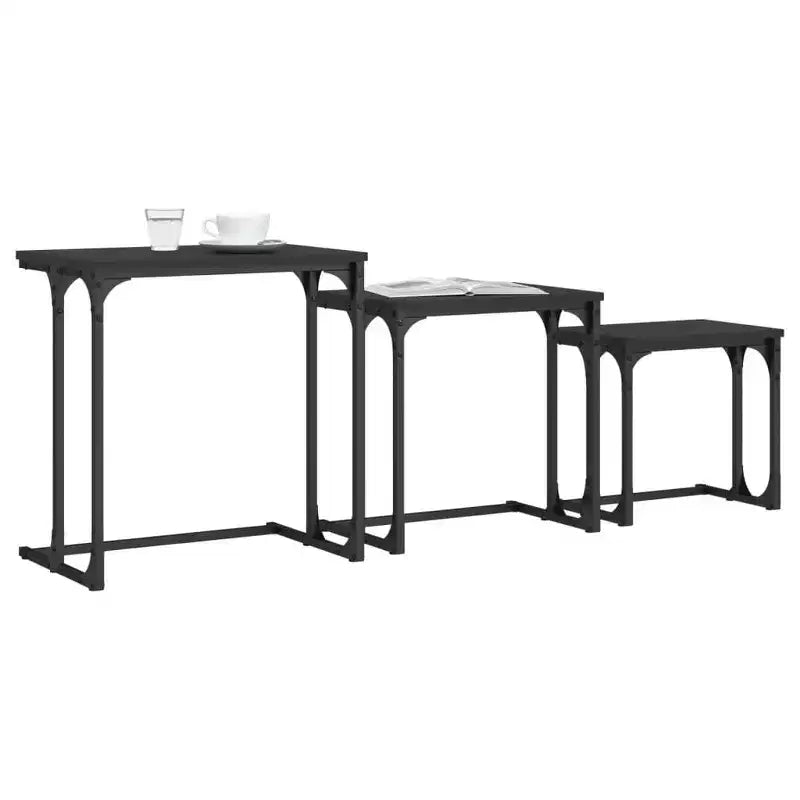vidaXL Nesting Coffee Table Black Engineered wood, metal Small Stackable