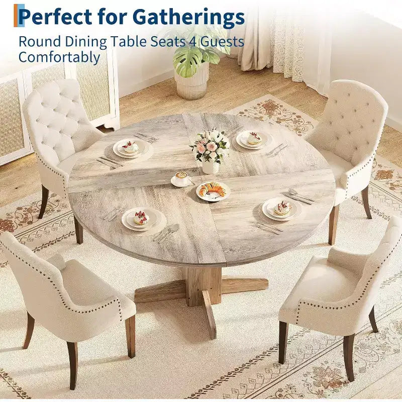COZONY 47 Round Dining Table for 4-6, Farmhouse Wood Kitchen Table with Sturdy Pedestal Base, Circle Dinner Table for Dining Room or Apartment