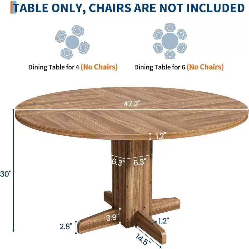 COZONY 47 Round Dining Table for 4-6, Farmhouse Wood Kitchen Table with Sturdy Pedestal Base, Circle Dinner Table for Dining Room or Apartment