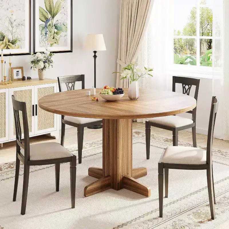 COZONY 47 Round Dining Table for 4-6, Farmhouse Wood Kitchen Table with Sturdy Pedestal Base, Circle Dinner Table for Dining Room or Apartment