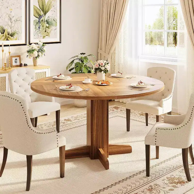 COZONY 47 Round Dining Table for 4-6, Farmhouse Wood Kitchen Table with Sturdy Pedestal Base, Circle Dinner Table for Dining Room or Apartment