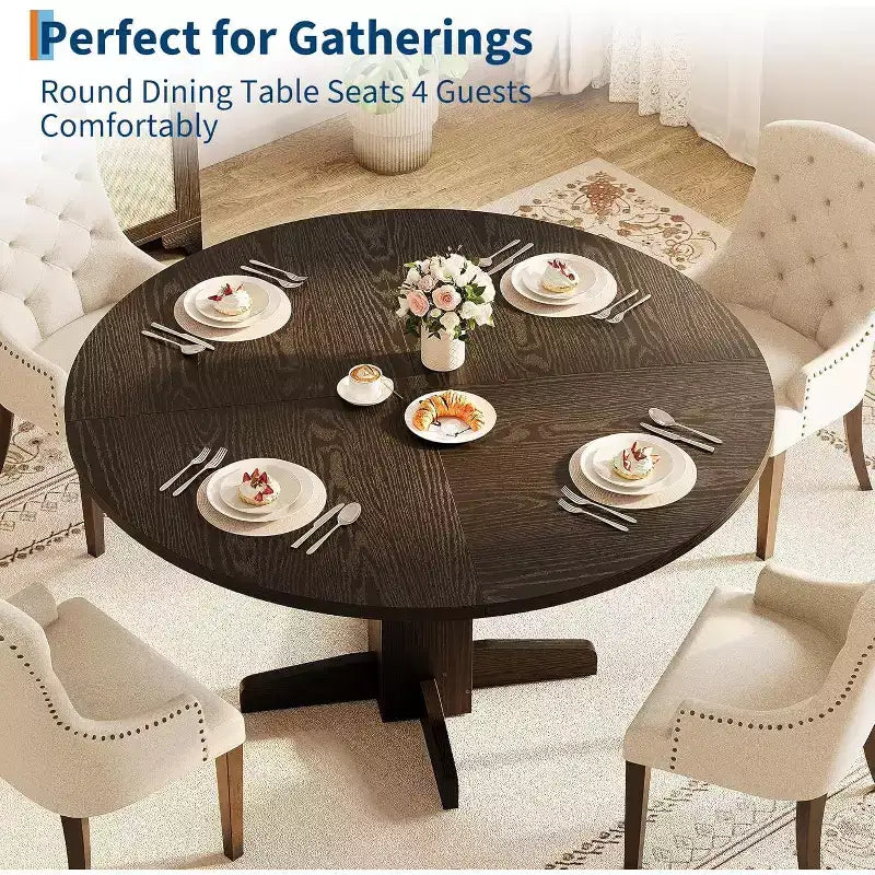 COZONY 47 Round Dining Table for 4-6, Farmhouse Wood Kitchen Table with Sturdy Pedestal Base, Circle Dinner Table for Dining Room or Apartment