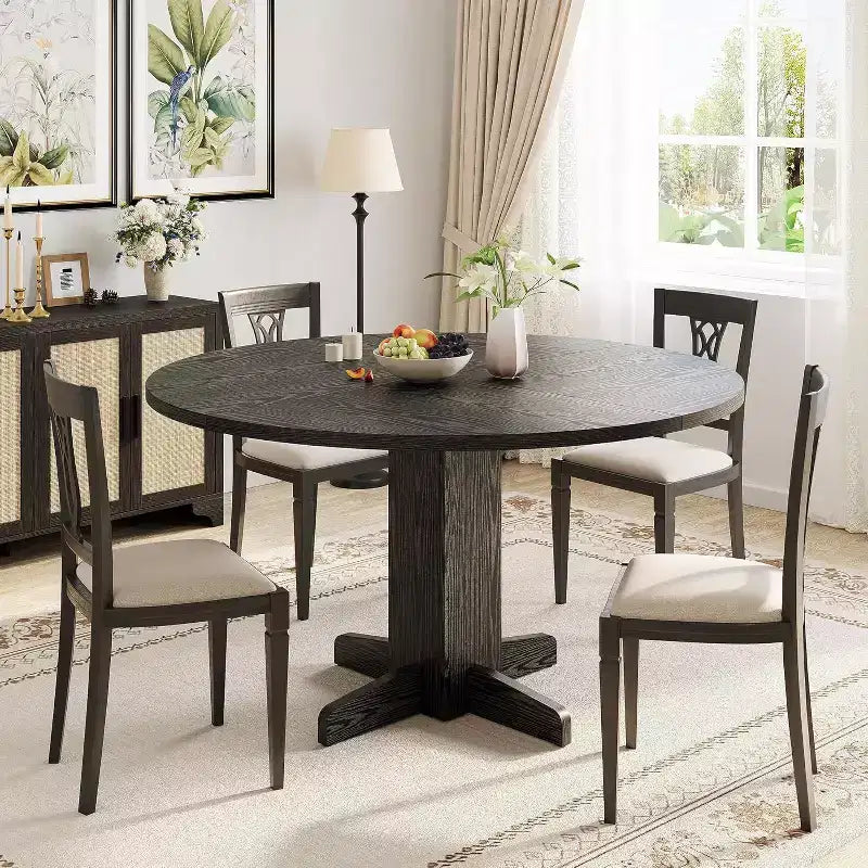 COZONY 47 Round Dining Table for 4-6, Farmhouse Wood Kitchen Table with Sturdy Pedestal Base, Circle Dinner Table for Dining Room or Apartment