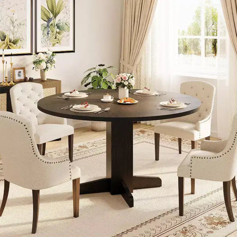 COZONY 47 Round Dining Table for 4-6, Farmhouse Wood Kitchen Table with Sturdy Pedestal Base, Circle Dinner Table for Dining Room or Apartment