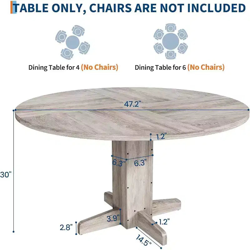 COZONY 47 Round Dining Table for 4-6, Farmhouse Wood Kitchen Table with Sturdy Pedestal Base, Circle Dinner Table for Dining Room or Apartment