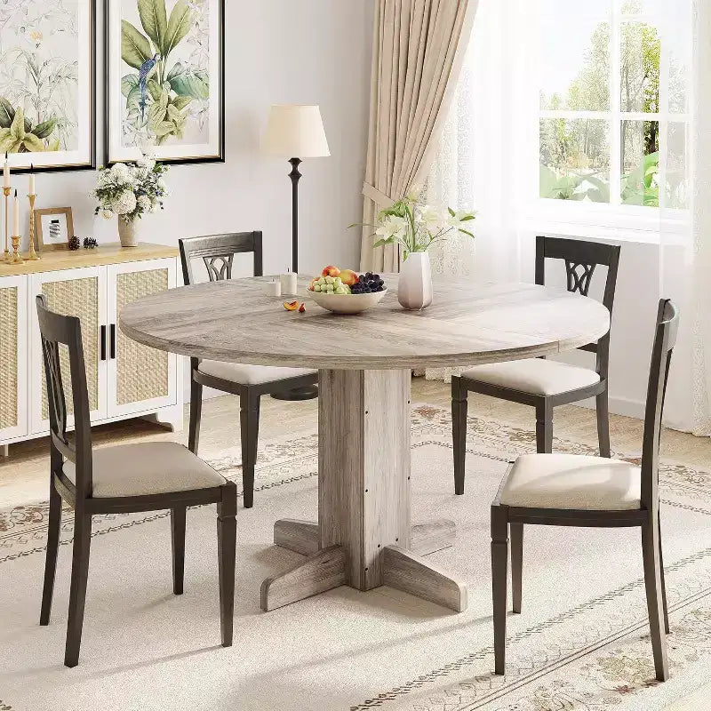 COZONY 47 Round Dining Table for 4-6, Farmhouse Wood Kitchen Table with Sturdy Pedestal Base, Circle Dinner Table for Dining Room or Apartment