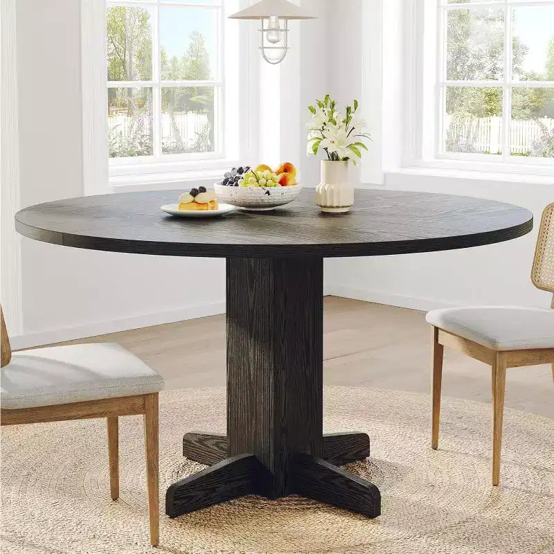 COZONY 47 Round Dining Table for 4-6, Farmhouse Wood Kitchen Table with Sturdy Pedestal Base, Circle Dinner Table for Dining Room or Apartment