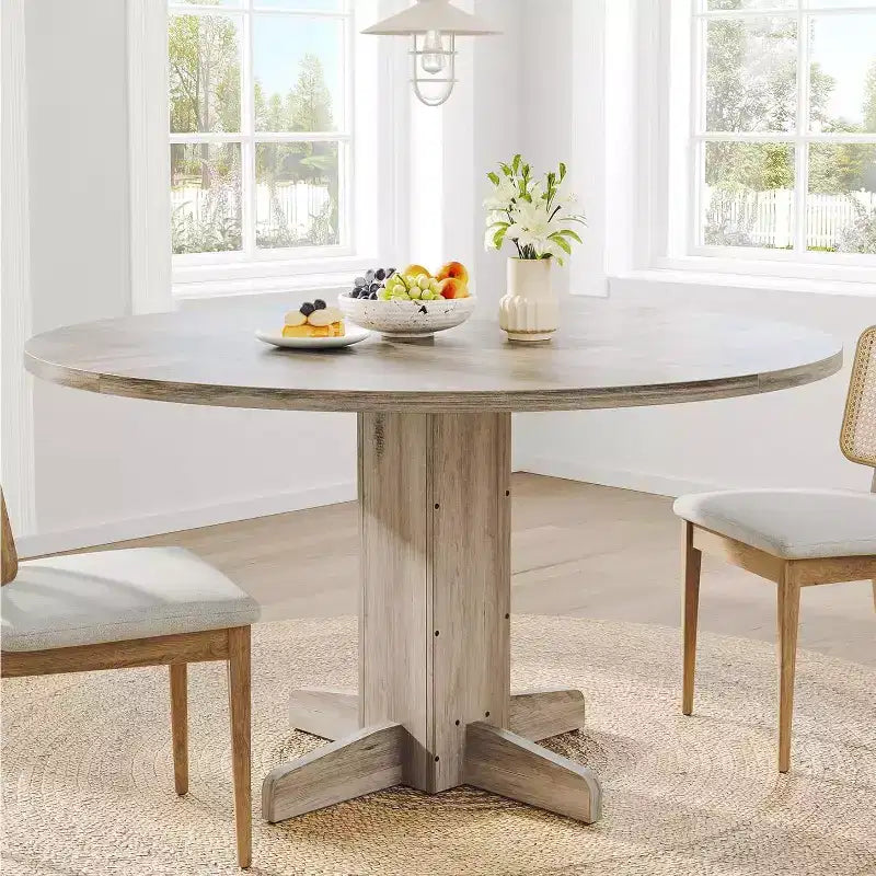 COZONY 47 Round Dining Table for 4-6, Farmhouse Wood Kitchen Table with Sturdy Pedestal Base, Circle Dinner Table for Dining Room or Apartment