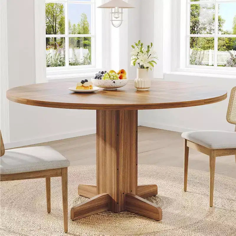COZONY 47 Round Dining Table for 4-6, Farmhouse Wood Kitchen Table with Sturdy Pedestal Base, Circle Dinner Table for Dining Room or Apartment