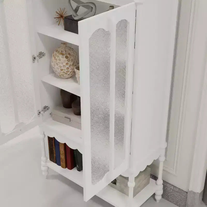 Hitow Double Frosted Glass Display Cabinet Bookcase Open Bottom Shelf Scalloped Edge Accent Home Office Books & Decor Storage Cabinet Organizer