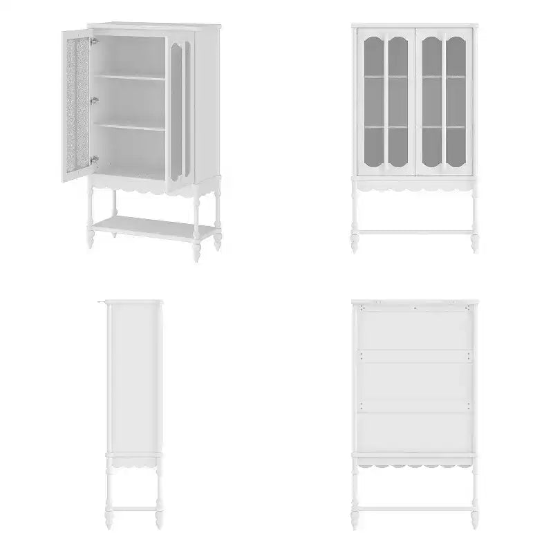 Hitow Double Frosted Glass Display Cabinet Bookcase Open Bottom Shelf Scalloped Edge Accent Home Office Books & Decor Storage Cabinet Organizer