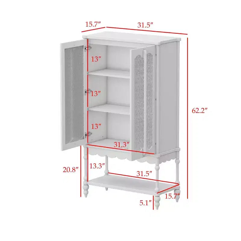 Hitow Double Frosted Glass Display Cabinet Bookcase Open Bottom Shelf Scalloped Edge Accent Home Office Books & Decor Storage Cabinet Organizer