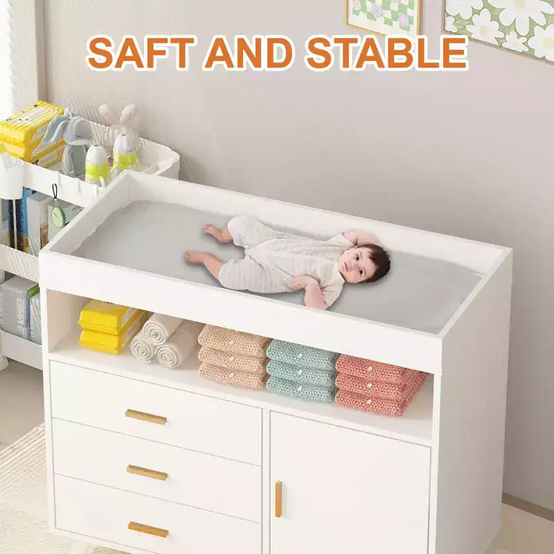 Nursery Dresser & Baby Changing Table Combo - Wooden 3-Drawer Storage with Built-in Shelves and Top-Mounted Changing Station