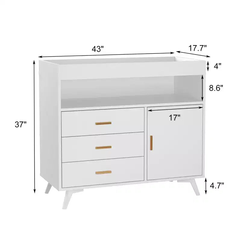 Nursery Dresser & Baby Changing Table Combo - Wooden 3-Drawer Storage with Built-in Shelves and Top-Mounted Changing Station