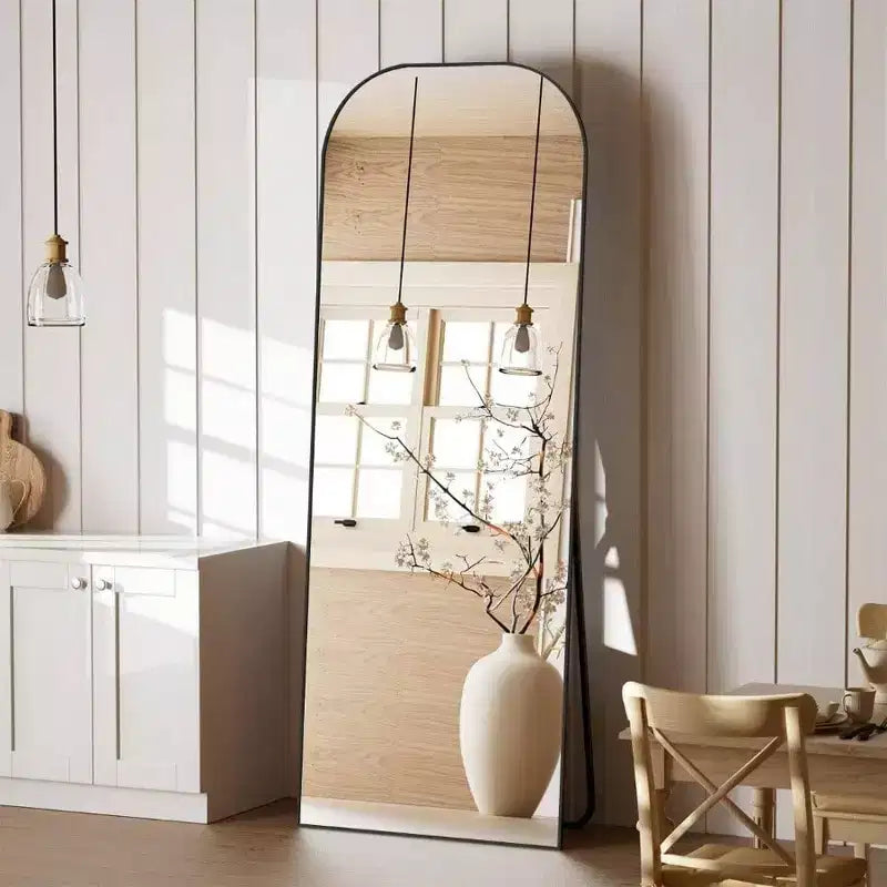 Full Length Mirror 56 inchx 21 inch Black Top Square Edged Floor Mirror with Aluminum Alloy Frame for Bedroom Living Room
