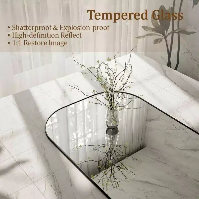 Full Length Mirror 56 inchx 21 inch Black Top Square Edged Floor Mirror with Aluminum Alloy Frame for Bedroom Living Room