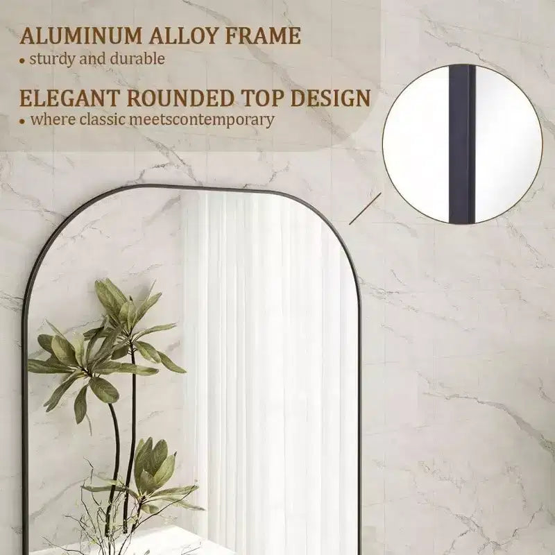 Full Length Mirror 56 inchx 21 inch Black Top Square Edged Floor Mirror with Aluminum Alloy Frame for Bedroom Living Room