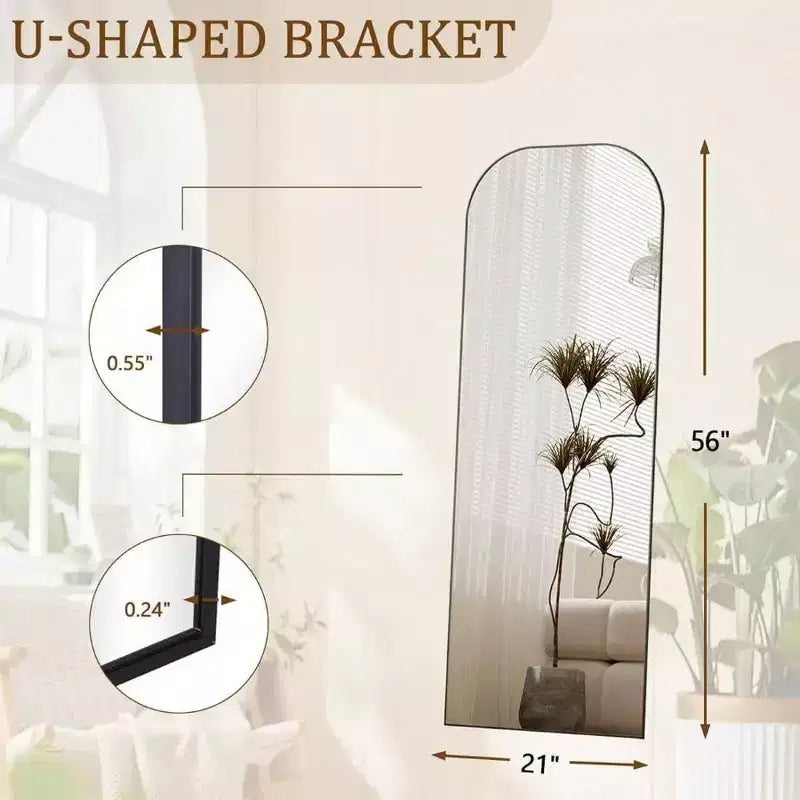 Full Length Mirror 56 inchx 21 inch Black Top Square Edged Floor Mirror with Aluminum Alloy Frame for Bedroom Living Room