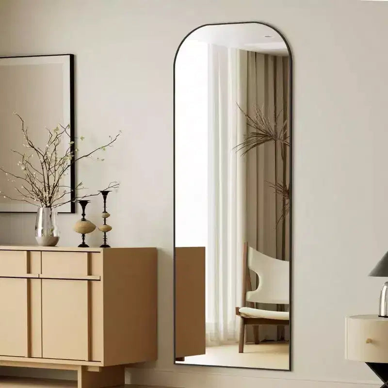 Full Length Mirror 56 inchx 21 inch Black Top Square Edged Floor Mirror with Aluminum Alloy Frame for Bedroom Living Room