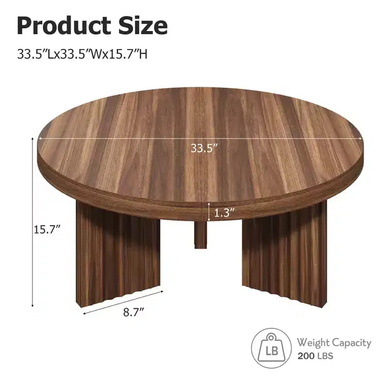 Round Coffee Table, 33.5 Coffee Table for Living Room, Wood Center Table, Small Space, Home Office, Easy Assembly