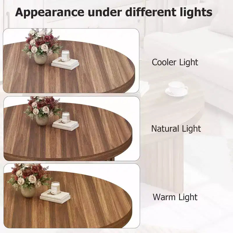 Round Coffee Table, 33.5 Coffee Table for Living Room, Wood Center Table, Small Space, Home Office, Easy Assembly